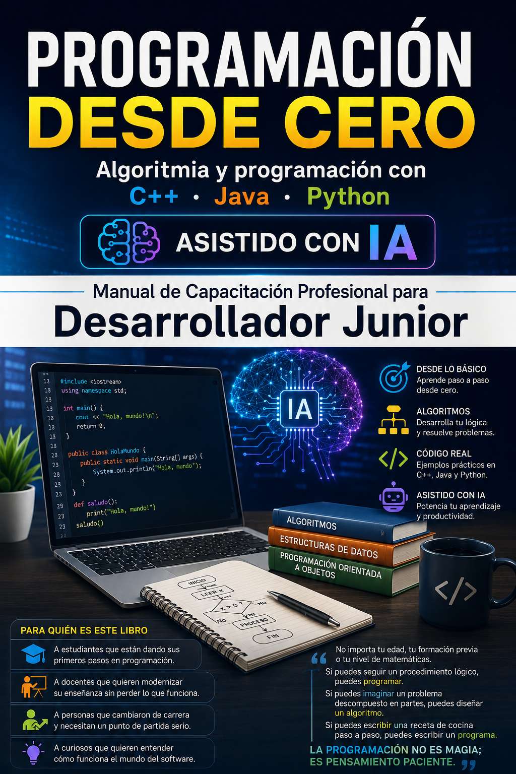 PROGRAMACIÓN DESDE CERO, Algoritmía y programación con C++, Java y Python, Desarrollador Junior